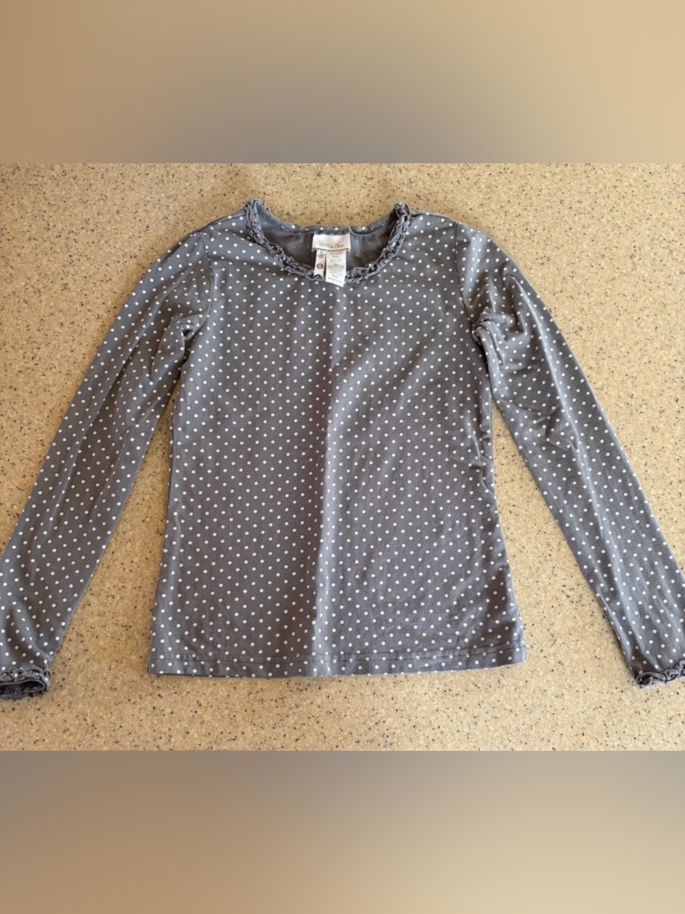 Matilda Jane Girls Long Sleeve Layering Too Gray Polka Dot Ruffles Size 8
